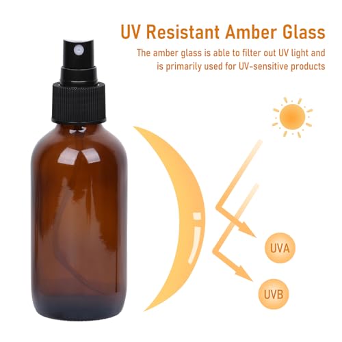 120ml Glass Spray Bottles with Fine Mist Sprayer 16Pack, Small Amber Glass Spray Bottles 4 oz for Perfumes,Cleaning Products,Pet Spray (4fl.oz, Set of 16)