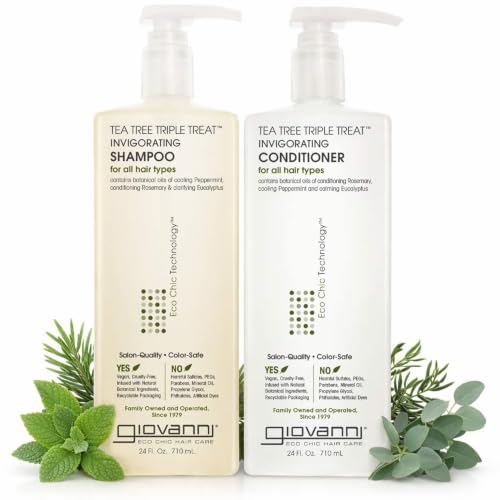 GIOVANNI Tea Tree Triple Treat Invigorating Shampoo & Conditioner Set 24 Fl Oz Pack of 2
