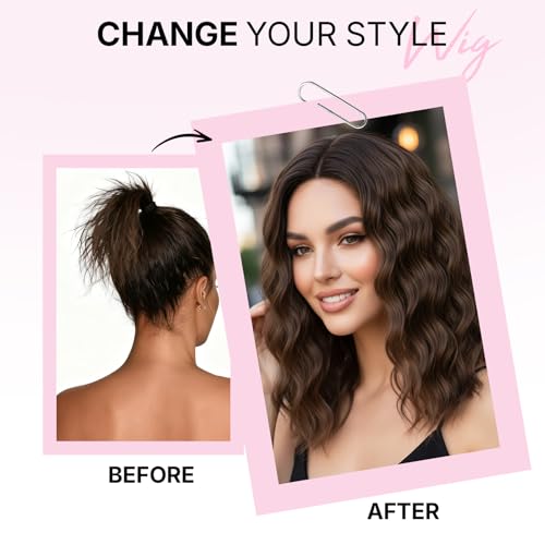 Wavy Synthetic Wig for Women - 16 Inch Chestnut Brown, Heat Resistant, Adjustable R4A/12X#
