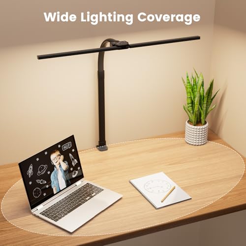Black Clamp LED Desk Lamp with Remote Control, Dimmable 24W Tall Gooseneck Light
