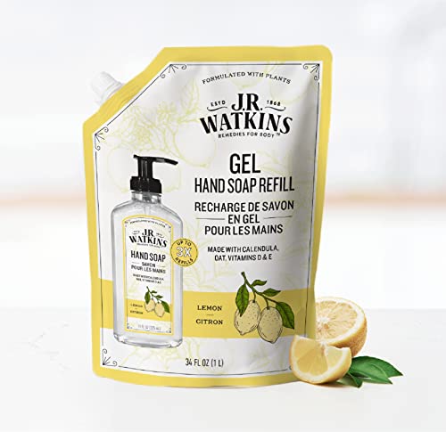 J.R. Watkins Lemon Hand Soap Refill Pack of 6, 34 fl oz - Moisturizing Liquid Hand Wash