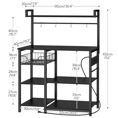 HOOBRO Black Bakers Rack with Power Outlets, Coffee Bar & Mesh Basket