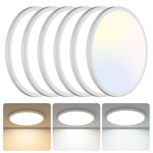 13 Inch LED Flush Mount Ceiling Light 6 Pack - White, 3200LM, 28W, 3 Color Temp