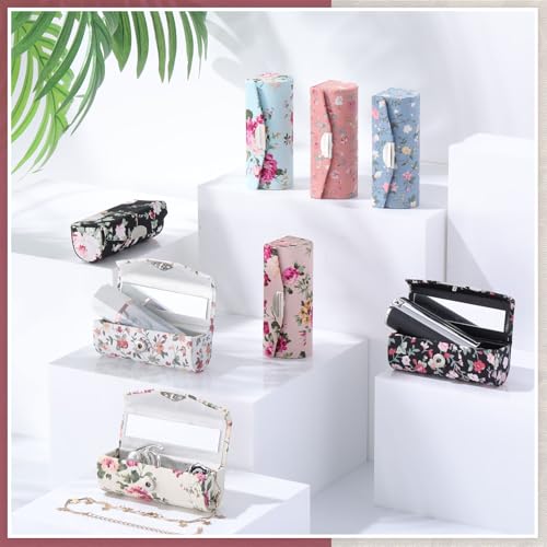 16 Pcs Operation Christmas Items Bulk Lipstick Case with Mirror Ladies Floral Portable Lipstick Case Cosmetic Storage Kit Makeup Travel Cases Organizer Bag for Christmas Bags Stuffers