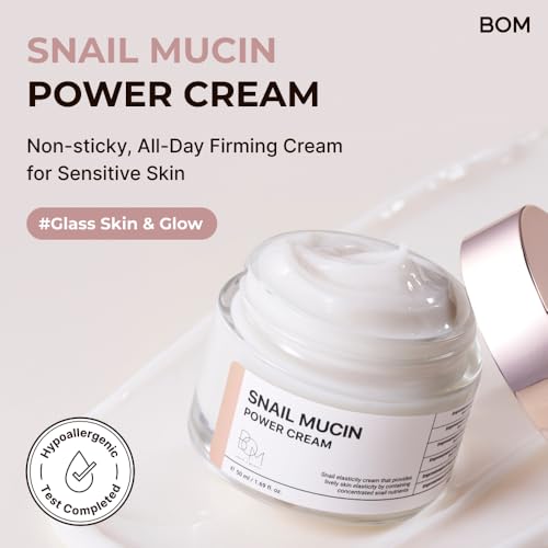 BOM Snail Mucin Power Cream 1.69 oz - Niacinamide, Adenosine Facial Moisturizer for All Skin Types