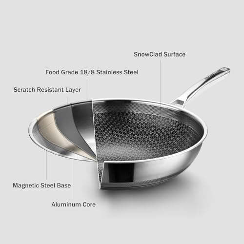 SNOWCLAD 13-Inch Nonstick Wok Pan with Lid, Induction Safe, Dishwasher Friendly