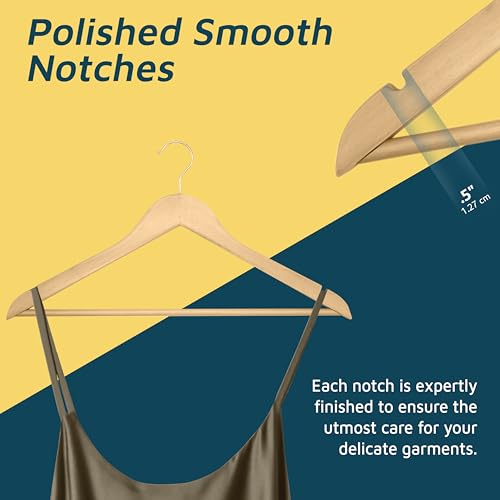 Wooden Hanger Set 80 Pieces - Natural Non-Slip Closet Organizers with Swivel Hooks