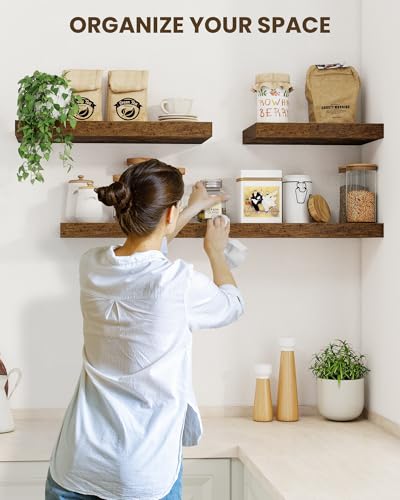 55-Inch Rustic Brown Floating Shelves Set of 2 Wall Mounted Wooden Shelves