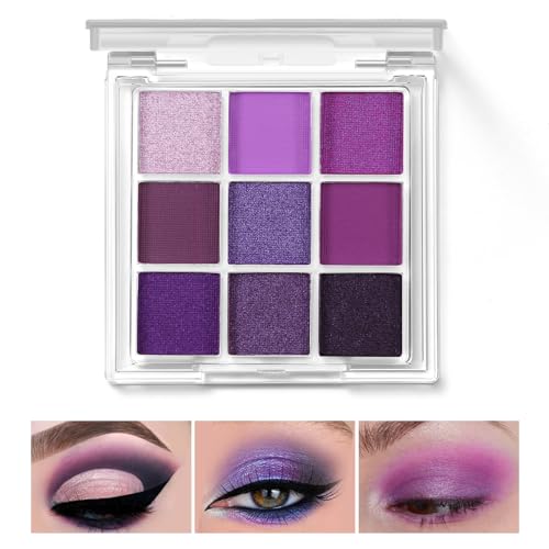 9 Colors Eyeshadow Palette, Purple Eye Shadow Makeup Powder, Creamy, Shimmer Matte Shades, Travel Eyeshadow for Women