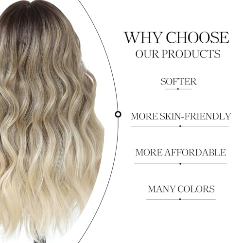 LuxeMelan Ombre Blonde 613 Wavy Lace Front Wig 20 Inch Middle Part Synthetic Heat Resistant Fiber - Natural Look