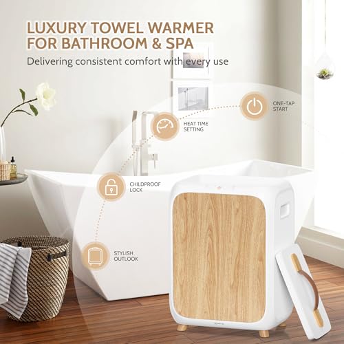 White Wooden Towel Warmer Bucket with Timer & Fragrance - Keeps 2 Towels Warm