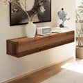 Floating Solid Wood Console Table Wall Mount with Storage Shelf - Walnut, 80cm