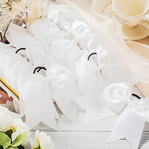 Large White Cheer Hair Bows Set - 50 Bulk 8-Inch Hair Accessories for Girls and Teens