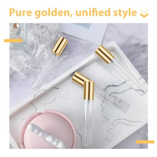 50 Pcs 15ml Refillable Perfume Bottles with Gold Lids - Travel Size, Clear Glass