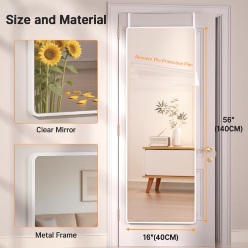 White Full Length Over The Door Mirror 56x16 Inch Wall & Hanging Mirror for Bedroom Living Room