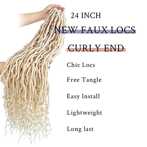 Long Faux Locs Crochet Hair with Curly Ends - Blonde 613#, 24 Inch, Pack of 6