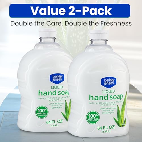 Berkley Jensen Aloe Vera Liquid Hand Soap Refill Pack of 2 - Gentle & Moisturizing, 64 oz