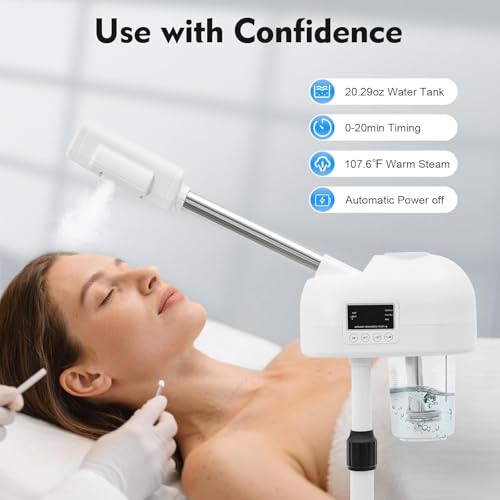 Facial Steamer with Ozone, LCD Touch Screen & 600ml Water Capacity for Spa & Skincare