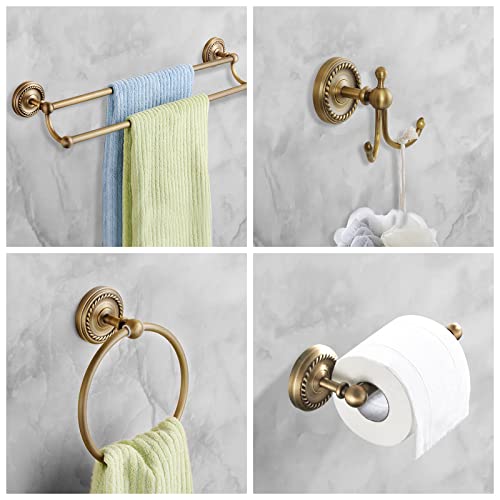 4 Pack Double Antique Brass Bathroom Accessories Set - Wall-Mounted Hardware
