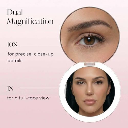Fancii Taylor LED Lighted Travel Makeup Mirror, Rechargeable, 10x /1x Magnifying, Tru-Glow Lighting System, XL Large 5¡± Wide | Compact Mirror for Purses (Marble Rose)