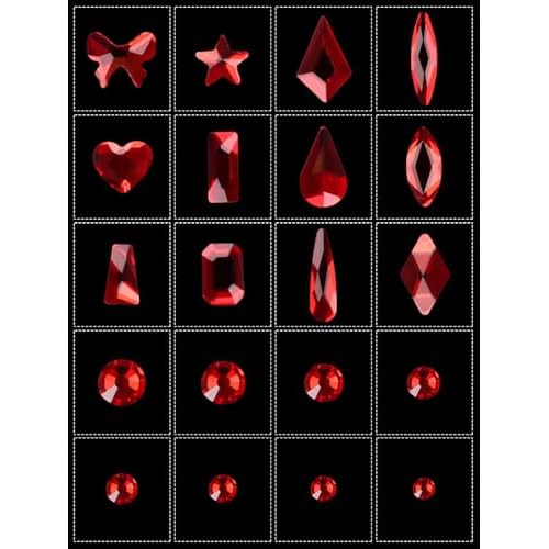 3100Pcs Red Rhinestones for Nails EBANKU Nail Art Rhinestones Kit Red Nail Crystal Rhinestones Mixed Shape with Rhinestone Picker Dotting Pen Tweezers for Valentine's Day DIY Nail Art Craft