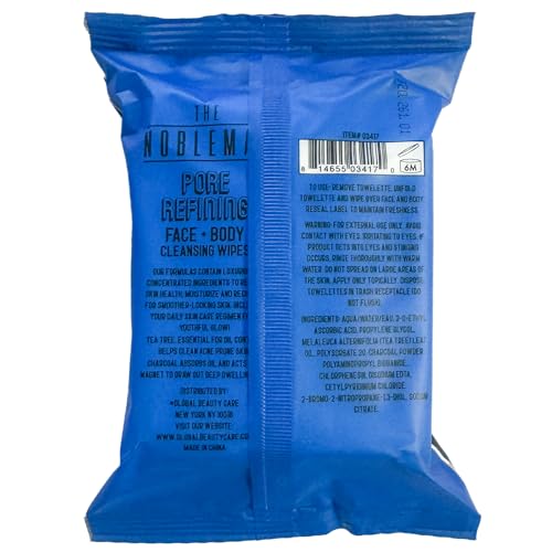 The Nobleman Pore Refining Face + Body Cleansing Wipes, 120 Count, Tea Tree & Charcoal