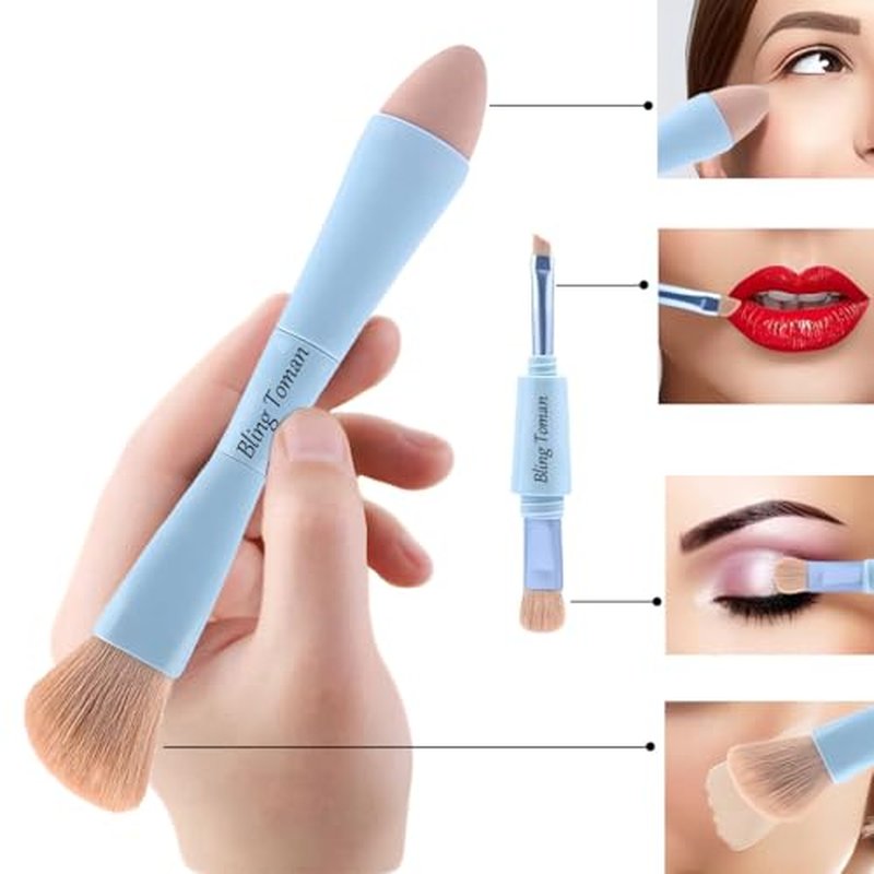 Bling Toman 4-in-1 Makeup Brush,Makeup Sponge,Blush Blending,Eyeshadow,Eyebrow&Liner Lip Face Foundation All-in-One Brushes Travel Makeup Brush Set Mini Makeup Tools Kit, Cosmetics Gift for Women