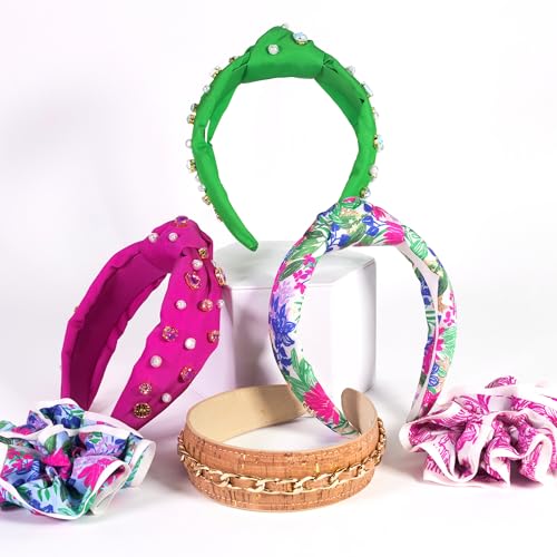Lilly Pulitzer Ruffle Hair Scrunchies Set - Unforgettable Pink & Endless Summer