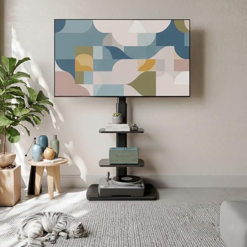 Black Floor TV Stand for 32-75 Inch TVs with Height Adjustment and Swivel - Basic Style