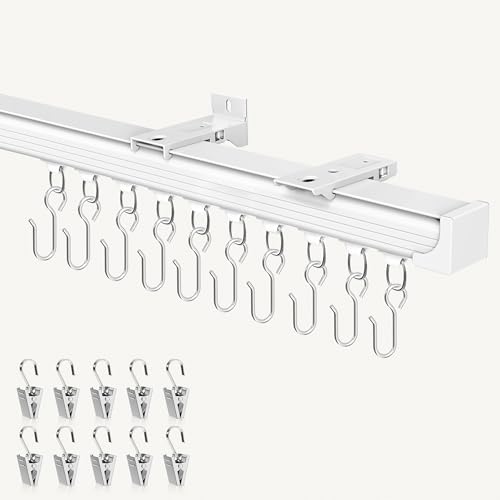 Hei! Dear White Ceiling Curtain Track 12-15 ft Heavy Duty Wall & Ceiling Mount Rail