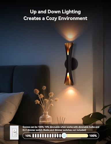 Modern Dimmable Wall Sconce 15.7in Black & Gold - Cinematic Up & Down Lighting - Pack of 1