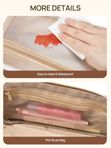 Travel Makeup Bag Large Capacity Waterproof Leather Organizer with Handle - Black & Brown Variation
