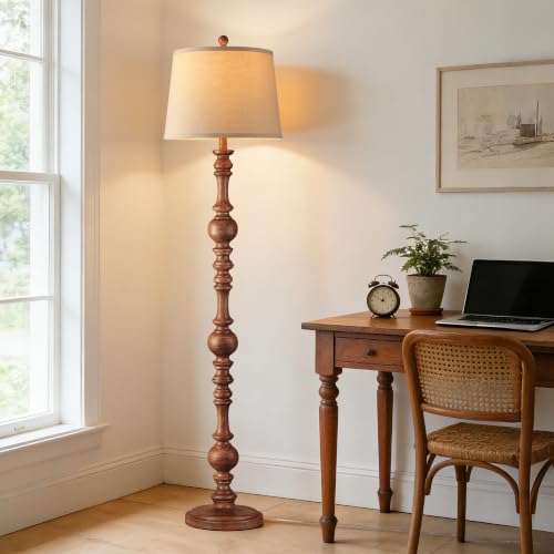 QiMH 61-Inch Vintage Farmhouse Floor Lamp with Wood Grain Finish