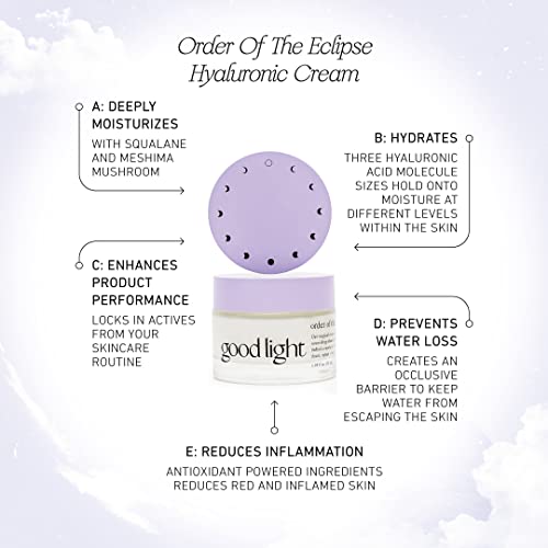 good light Order of the Eclipse Hyaluronic Face Cream. Hydrating Facial Moisturizer & Overnight Face Lotion With Hyaluronic Acid For Dry & Sensitive Skin. Vegan Korean Skin Care, 1.69 Fl. Oz.