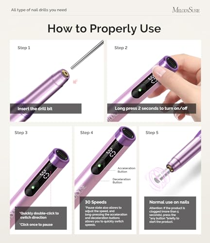 Pen-Shaped Cordless Nail Drill PM170F - Purple, 30,000 RPM for Beginners
