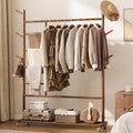 Walnut Wooden Clothing Rack 4-in-1 with Wheels - Heavy Duty & Portable