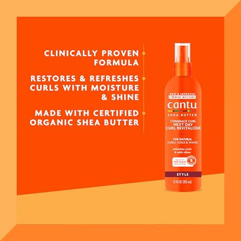 Cantu Comeback Curl Next Day Curl Revitalizer Mist with Shea Butter for Natural Hair, 12 fl oz