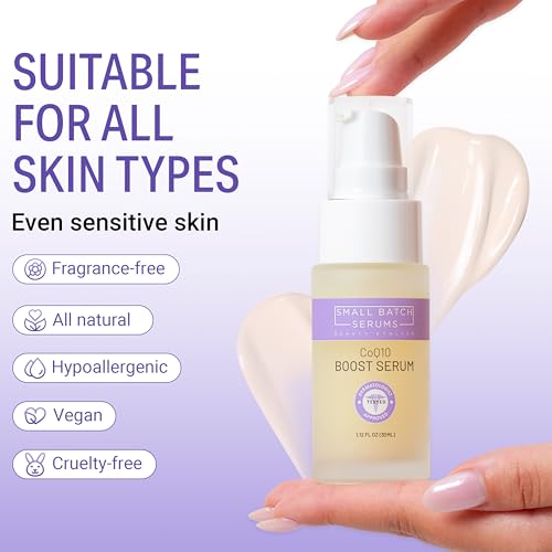Small Batch Serums CoQ10 Face Serum with Hyaluronic Acid & Vitamin E - Anti-Aging & Hydrating