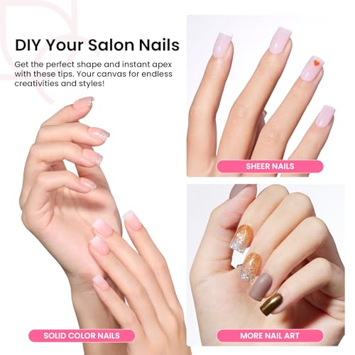 Extra Short Square Nail Tips Kit - 224pcs with Gel Glue & Mini UV Lamp