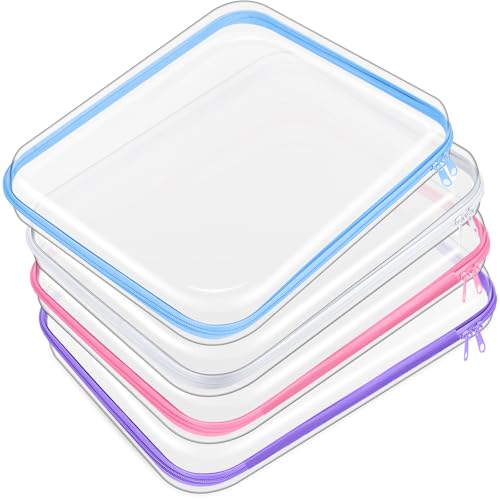 Hoolerry 4 Pcs Hard Clear Zipper Case Makeup Bags Plastic Zipper Pouch Transparent Storage Box Containers for Cosmetics, Snacks, Building Blocks, Puzzles(Clear,13.8 x 11.8 x 2 in,Multicolor)