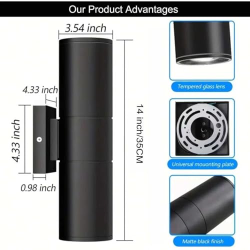 4-Pack 14-Inch Waterproof Outdoor Wall Light Fixtures - Modern Matte Black Porch Lights with Cylindrical Aluminum Body