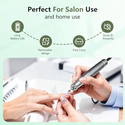 Cordless Nail Drill Machine with 6 Bits - Rechargeable Electric Nail File for Acrylic Gel Nails