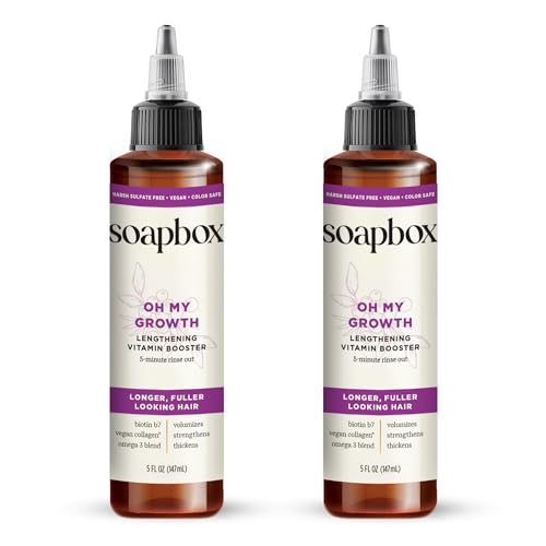 Soapbox Oh My Growth, Lengthening Vitamin Booster Treatment for All Hair Types with Biotin, Vegan Collagen & Vitamins A & C, Paraben & Cruelty Free, For Thicker, Fuller Hair Men & Women, 5oz Pack of 2