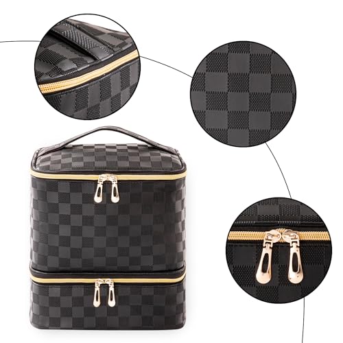 Nail Polish Storage Organizer Checkerboard Black - Removable Dividers & Portable