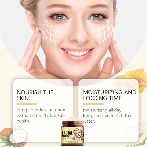 Natural Facial Balm with Beef Tallow, Honey & Coconut Oil - Anti-Aging Moisturizer