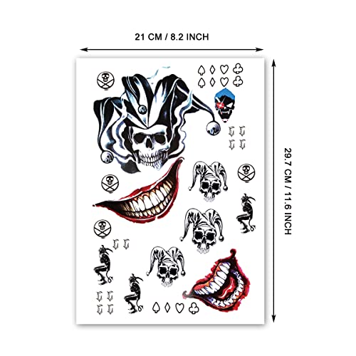 6 Sheets PADOUN Halloween Temporary Tattoo Stickers, Fake Tattoo Stickers for Men Women Full Body Bundle for Costume Cosplay Party Accessory, Large Size 8.2 x 11.6 inches