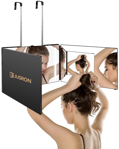 JUSRON Black LED 360° Self-Hair Cutting Mirror with Anti-Fog HD Glass, USB Rechargeable