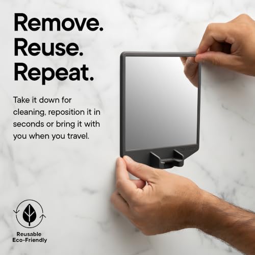 TOOLETRIES Joseph Charcoal Shower Mirror & Razor Holder - Fog-Resistant, No-Suction