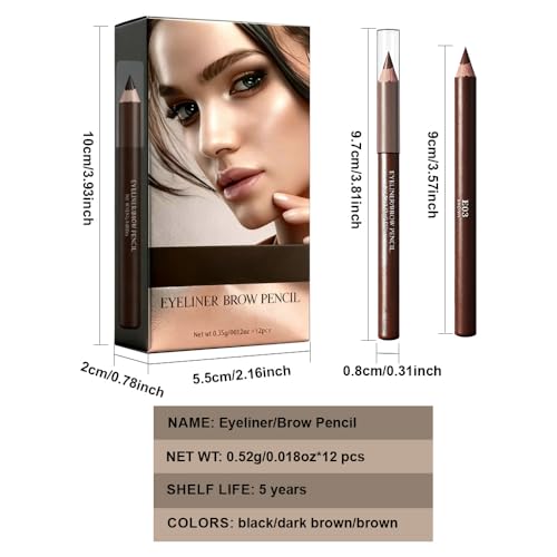 12Pcs Light Brown Eyebrow Pencils for Women, Wooden Hard-Core Eyebrow and Eyeliner Pencil, Long Lasting Waterproof and Sweat-Proof, Beginner Makeup Brow Pencil (Light Brown)