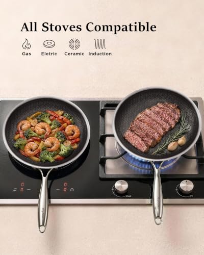 Non Stick Frying Pan Set 8+10+12 Inch Hybrid Skillets Dishwasher Oven Safe
